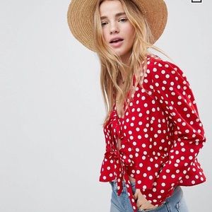 ASOS red polka dot top flirty top size 2 / small